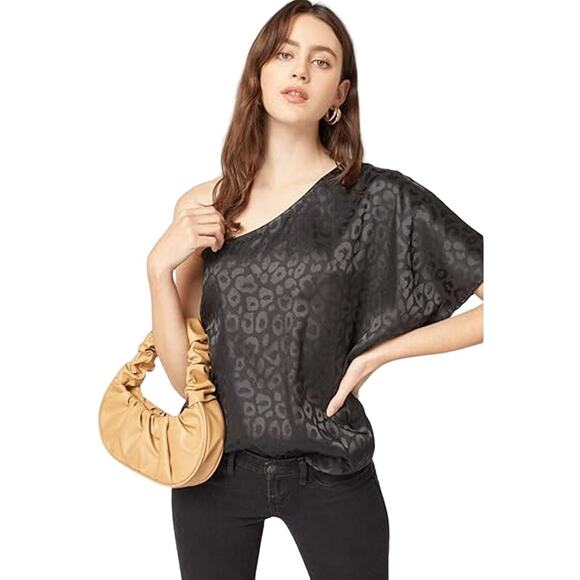 Entro Tonal Leopard Print One Shoulder Blouse Top Tan Black Women's Size Small - Picture 2 of 6